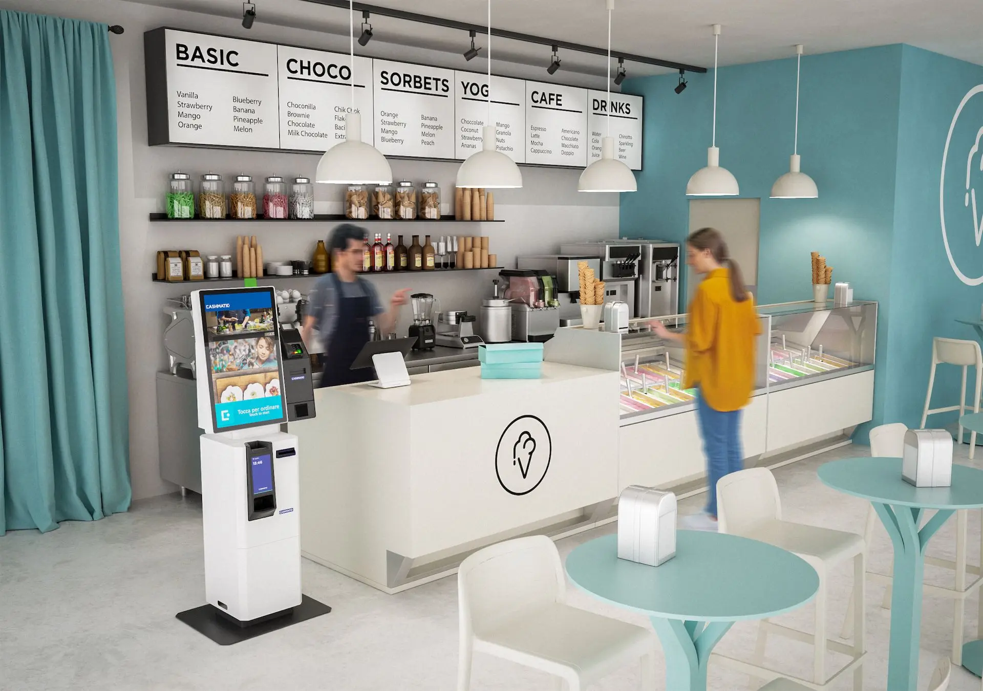 Plustech rivenditore certificato cashmatic Plustech totem con integrata cassa automatica per la gestione di ordini e pagamenti